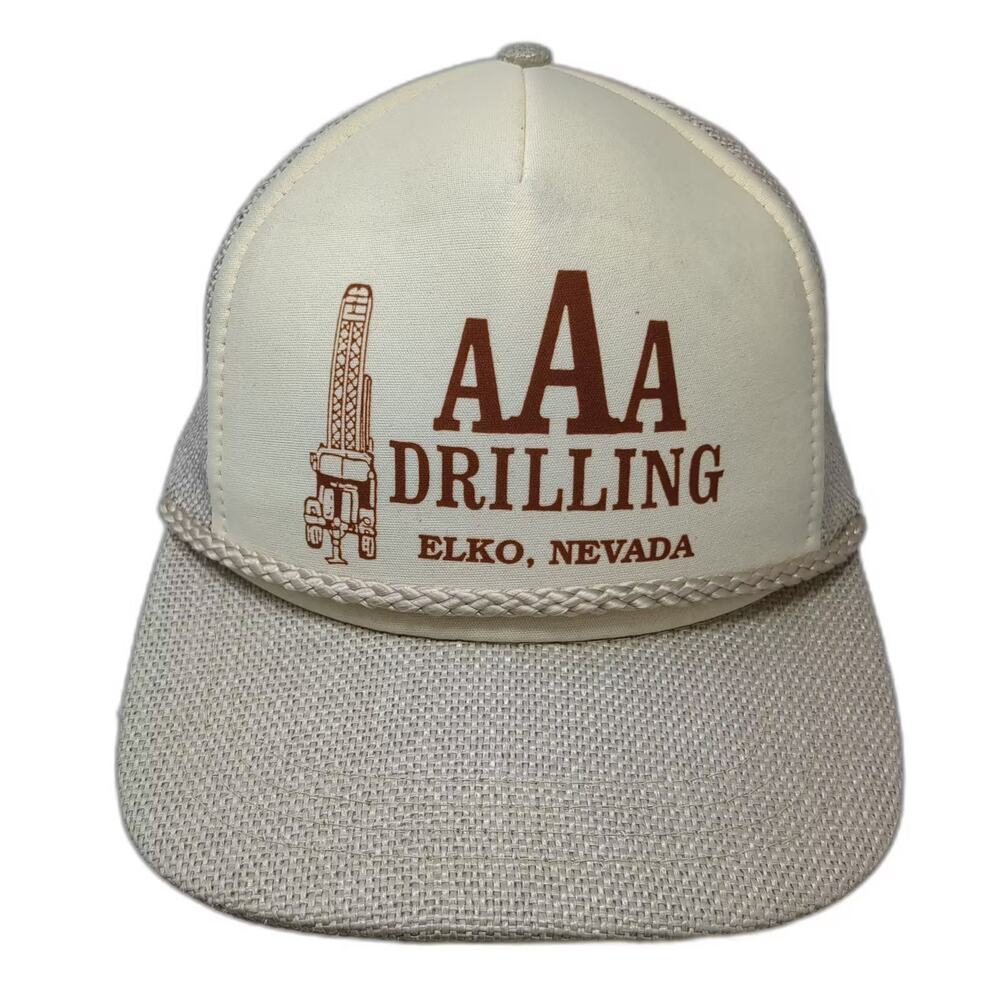 Sportcap AAA Drilling Elko Nevada Trucker Hat Beige OS Vintage Snapback Rope
